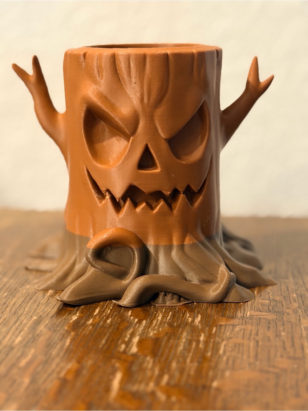 3D Pumpkin Tree Trunk Halloween Pen Holder - Brown Orange Decor